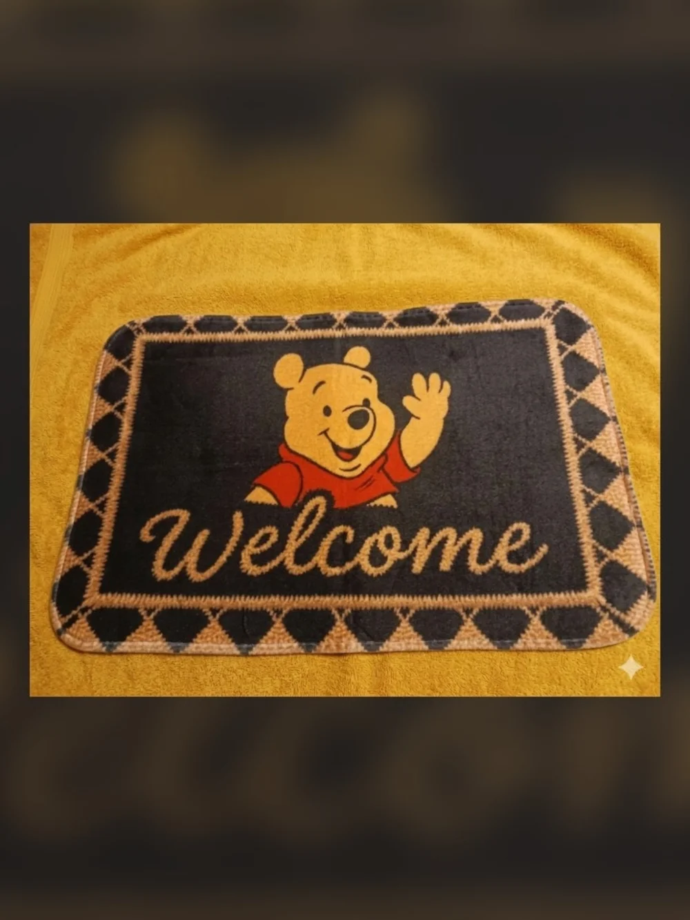 Disney Winnie the Pooh Black and Gold Welcome Door Mat